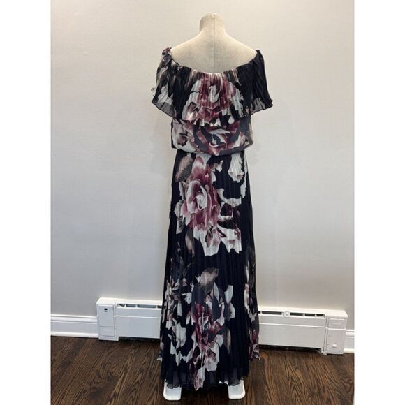Xscape Off-Shoulder Floral Chiffon Dress in Navy Size 12 - Picture 4 of 5